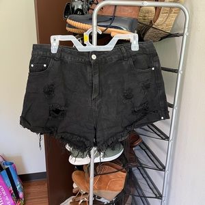 Shein black ripped denim shorts